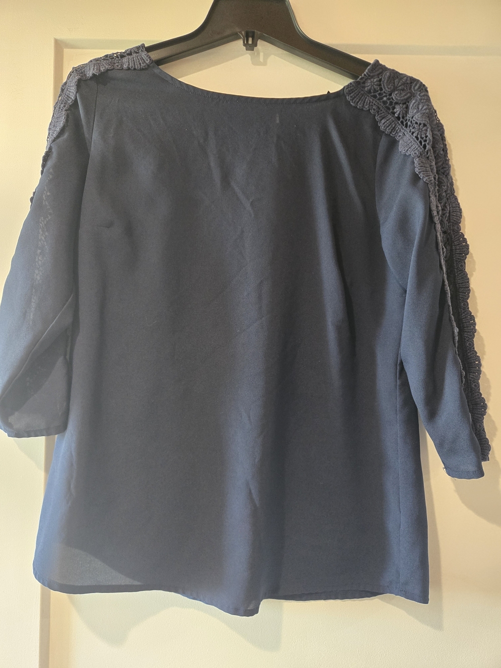 The Limited Navy Crochet-Trim 3/4 Sleeve Blouse